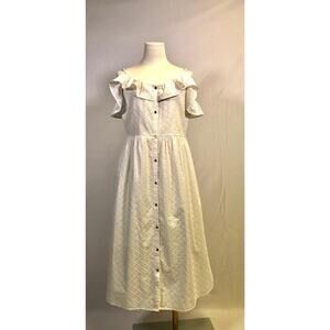 Michael Kors Womens White Eyelet 100% Cotton Fit & Flare Dress Size L